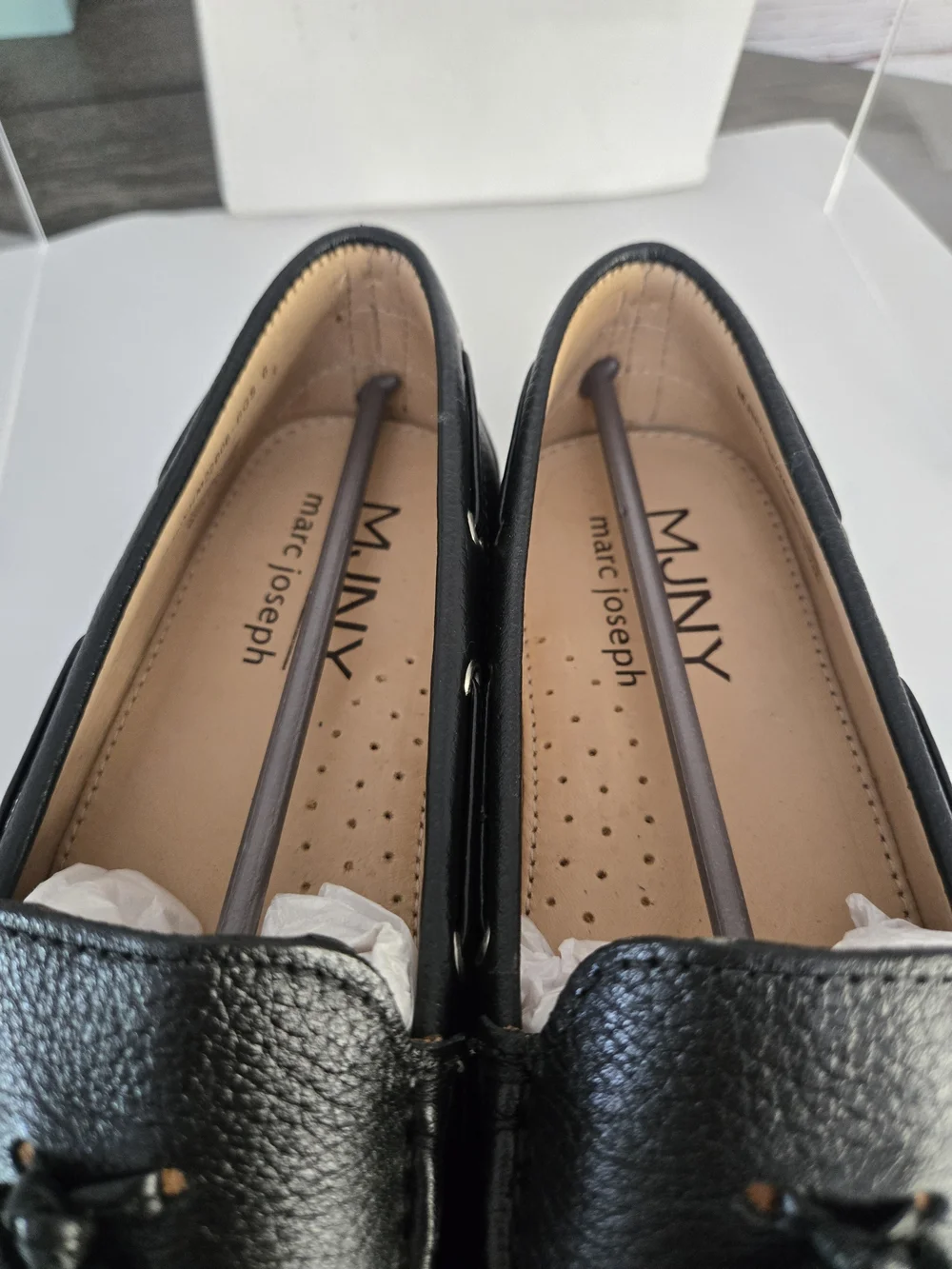 MJNY Marc Joseph Murray Hill Black Grainy Leather Tassel Driving Loafers Size 6